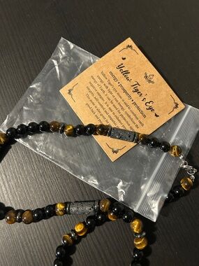Yellow Tiger's Eye & Black Beaded Necklace